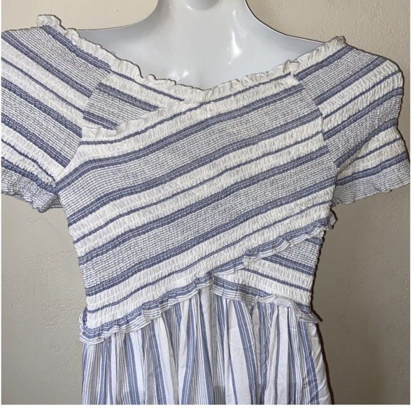 ⭐️Japana,Smocked,Shoulder Dress,Boho Blue-Striped Lightweight,Vacation Perfect - Picture 7 of 8